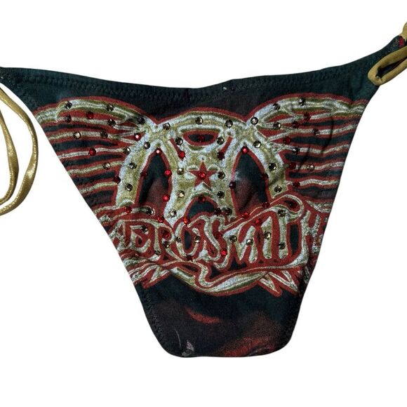 Betty Bangs Red & Black Dream On Aerosmith Rhinestone Cheeky Bikini Bottom - Picture 7 of 13
